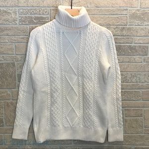 L.L. Bean Cream Textured Knit Turtle Neck Sweater